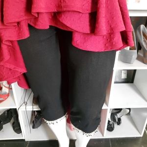 Black stretchy crop leggings with beaded fringe L